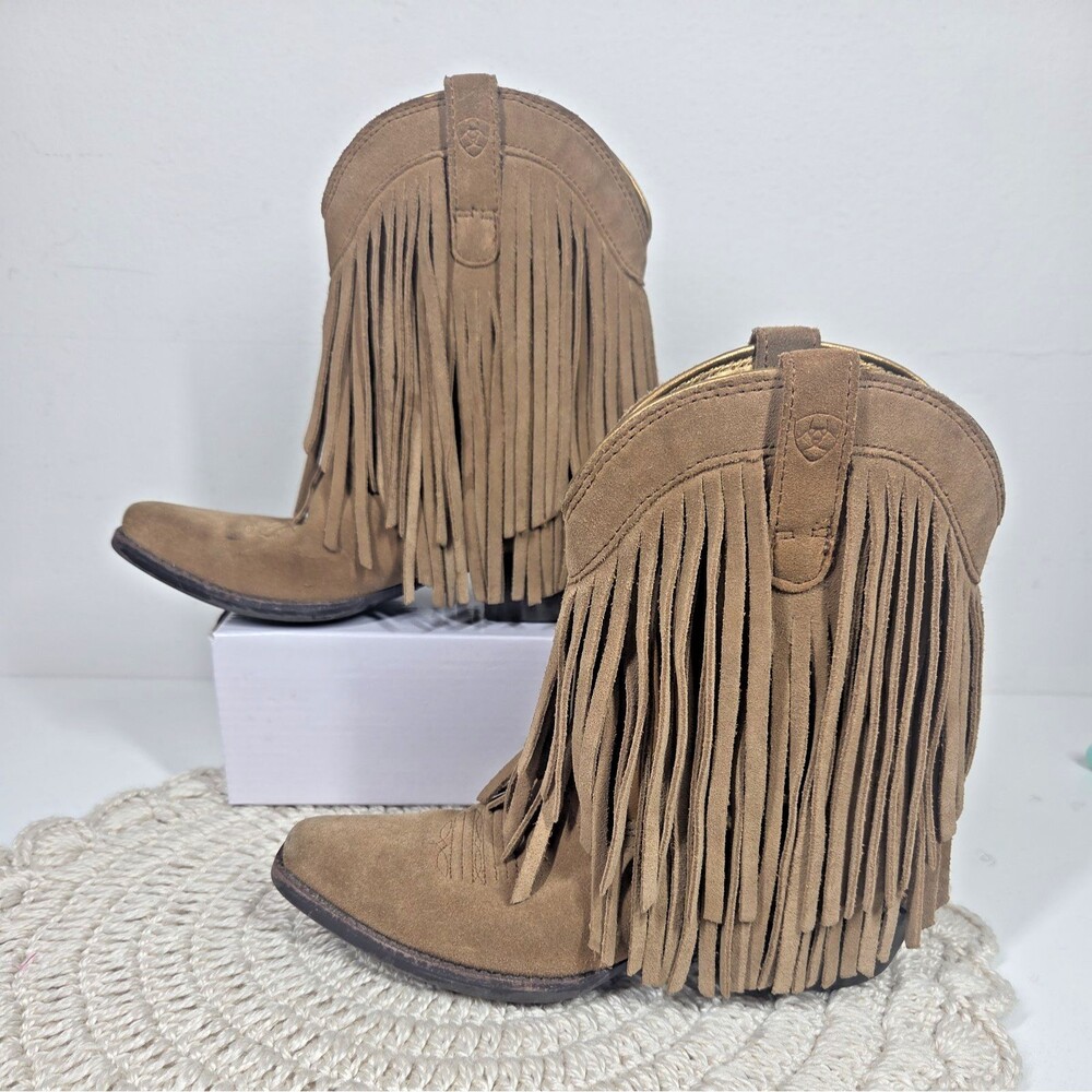 Ariat Gold Rush Fringe Western Boot Girls 13 Tan Leather Cowgirl Boho Equestrian